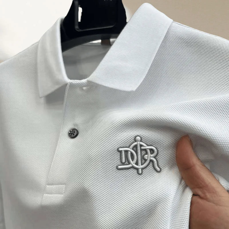 100% pure cotton luxury custom Tshirt summer new men's short sleeve business casual polo shirt high-end designer brand badge top - Ellianto fashion Men's