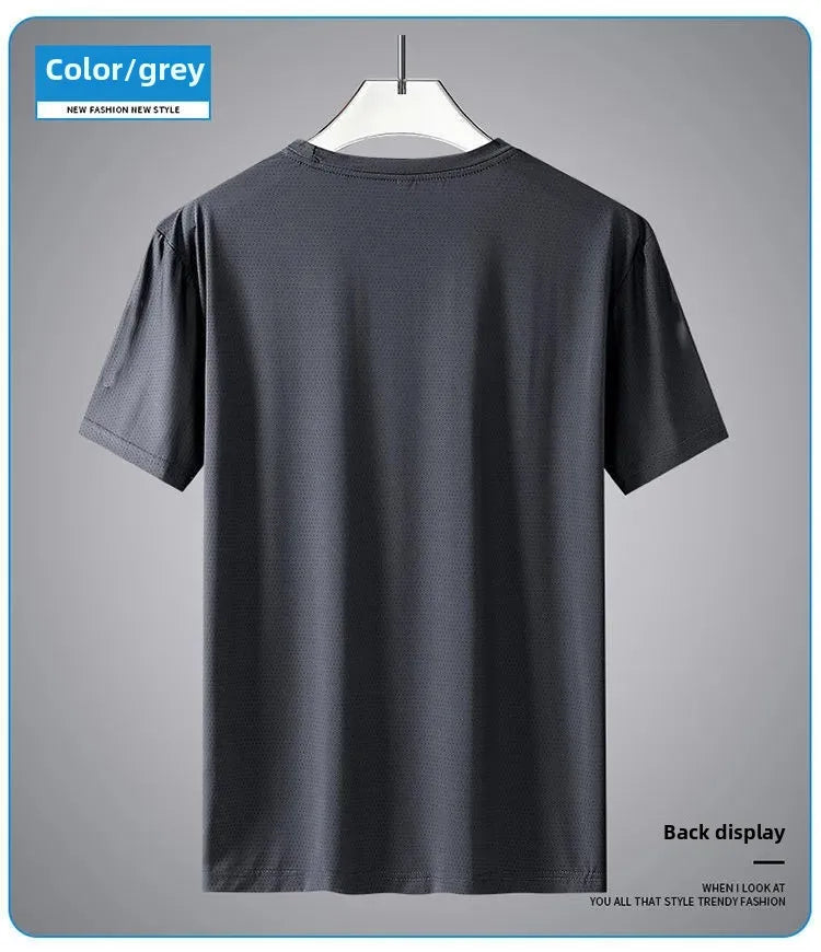 Men's Summer Ice Silk Loose Fit Crew Neck Short Sleeve T-Shirt Quick Dry Breathable Casual Top in Big Sizes Versatile And Simple - Ellianto fashion Men's