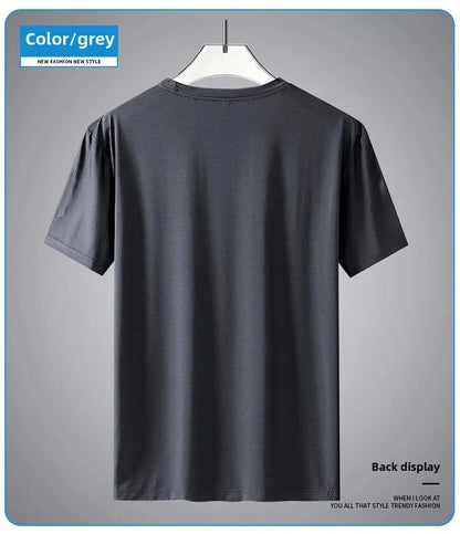 Men's Summer Ice Silk Loose Fit Crew Neck Short Sleeve T-Shirt Quick Dry Breathable Casual Top in Big Sizes Versatile And Simple - Ellianto fashion Men's