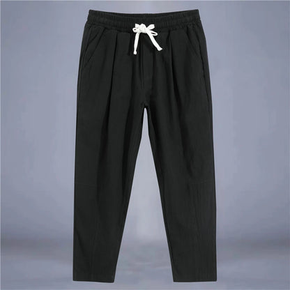 Men's Trousers Cotton Linen Fashion Casual Pants Solid Color Breathable Loose Shorts Straight Drawstring Pants Streetwear Men - Ellianto fashion Men's