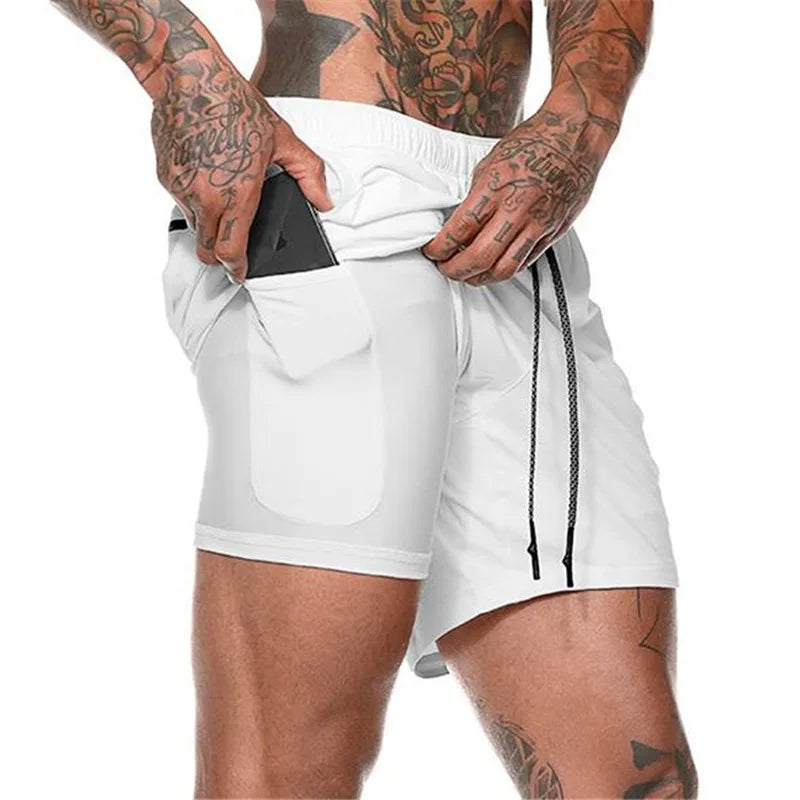 Men Sport Shorts Sportswear Double-deck Running Shorts 2 In 1 Beach Bottoms Summer Gym Fitness Training Jogging Short Pants Men - Ellianto fashion Men's