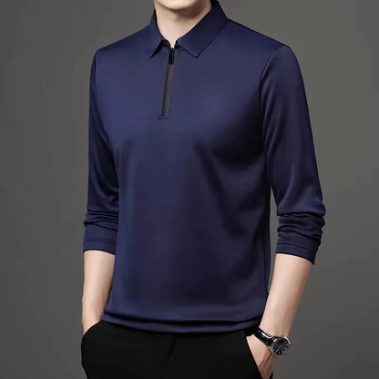 New T Shirt Zipper Polo Shirt Male Fashion Turn-Down Collar Long Sleeve Business Men Clothes - Ellianto fashion Men's
