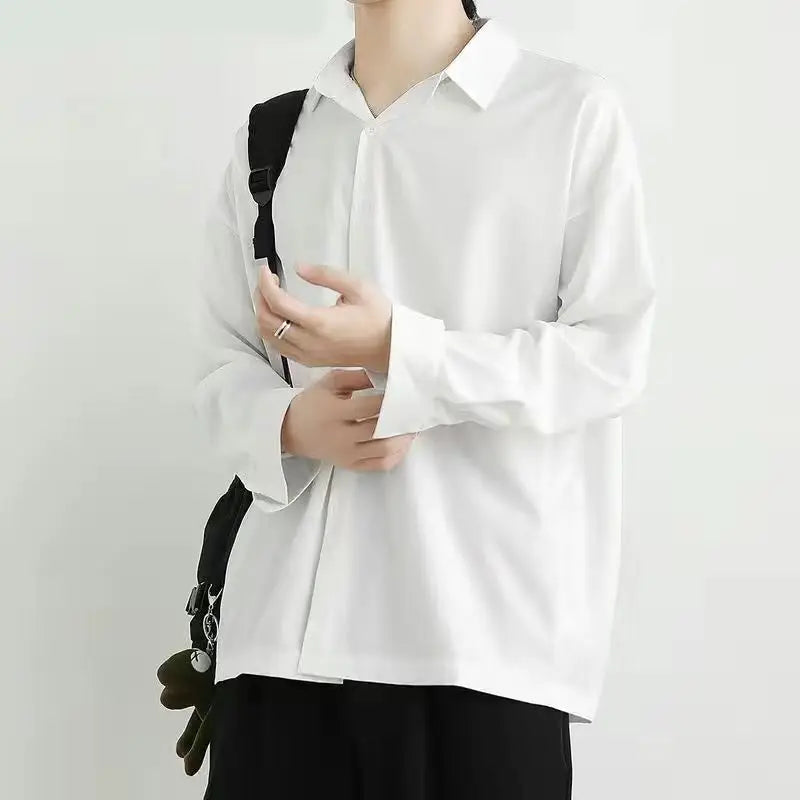 Men's Long Sleeve Shirts Easy-care Ultra-thin Casual Design Lapel Cardigan Drape Loose High-end Button Up Streetwear Shirt
