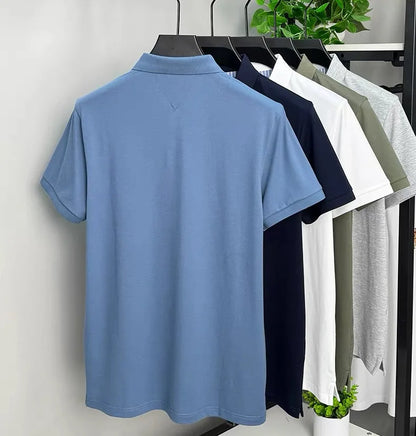 High end summer ice silk breathable short sleeve POLO shirt men's fashion brand classic embroidery business casual Paul T-shirt - Ellianto fashion Men's