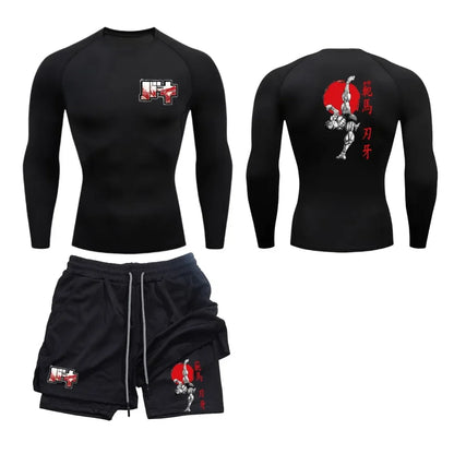 Men’s & Women’s Stylish Sports Set – Quick-Dry Fitness Wear with Baki Hanma Print & 2-in-1 Shorts