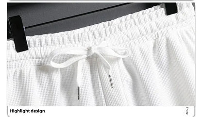 Casual Men's Sportswear Set Summer Short Sleeve Drawstring Shorts Loose Five-Quarter Pants Thin Male Outfit Two-Piece Suit - Ellianto fashion Men's