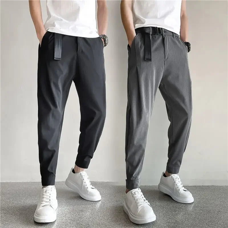 Stylish Barber Men's Wear Casual Cropped Pants Bunched Feet Pants Social Spirit Small Group Trousers Loose Fit Other Material - Ellianto fashion Men's