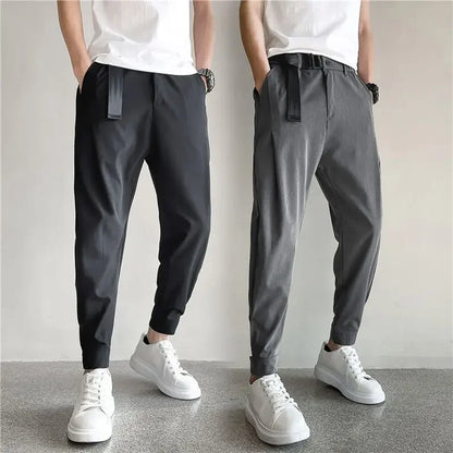Stylish Barber Men's Wear Casual Cropped Pants Bunched Feet Pants Social Spirit Small Group Trousers Loose Fit Other Material - Ellianto fashion Men's