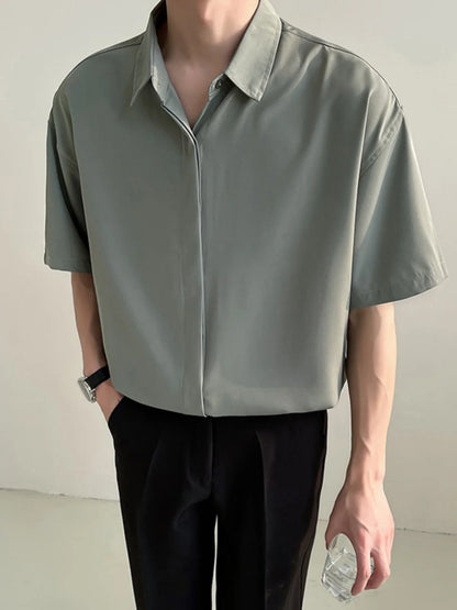 ort Sve Ice Silk irt Men's Casual Drapey Pure Color No Ironing Required Summer Faionable Youthful Stand Fit irt - Ellianto fashion Men's