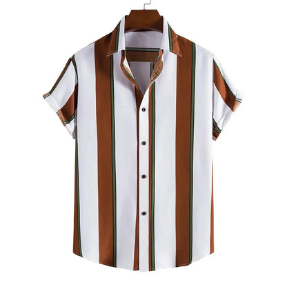 Summer New Short Sleeve Printed Shirt Men's Shirt Collar Casual Fashion Striped Shirt Thin Short Sleeve Shirt Men's - Ellianto fashion Men's