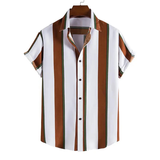 Summer New Short Sleeve Printed Shirt Men's Shirt Collar Casual Fashion Striped Shirt Thin Short Sleeve Shirt Men's - Ellianto fashion Men's