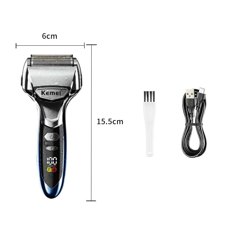 Kemei 5-Blade Electric Foil Shaver Men Face Beard Wet Dry Razor Rechargeable Bald Head Shaving Machine IPX7 Waterproof Washable - Ellianto fashion Men's