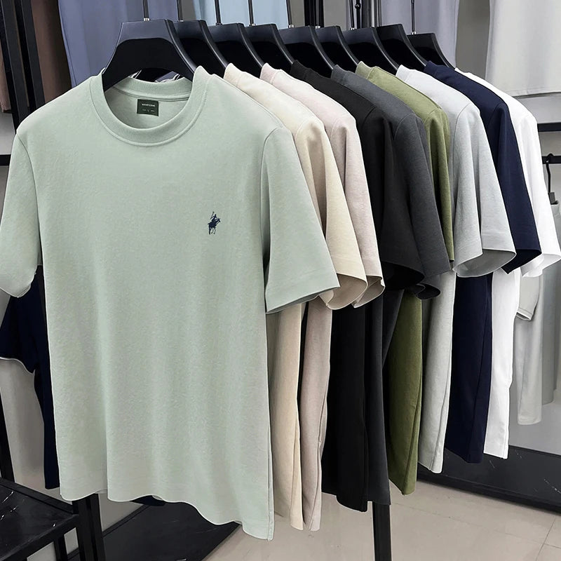 High end brand men's T-shirt 2025summer designer new pony embroidery casual skin friendly breathable round neck short sleeve top - Ellianto fashion Men's