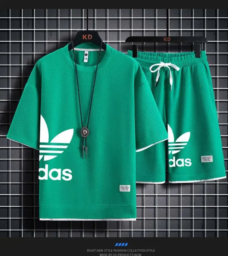 Summer 2025 New Men's pullover sportswear Set, fashionable basketball men's casual short-sleeved T-shirt + shorts two-piece set - Ellianto fashion Men's