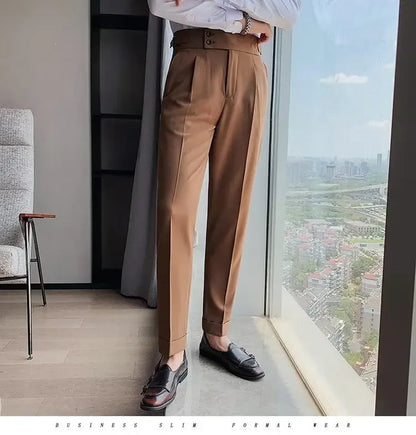 AutumnCasualTrousersMenStraight-LegNarrow-FitHigh-WaistedSlimsBritishStyleSuit Pants BusinessAttire - Ellianto fashion Men's