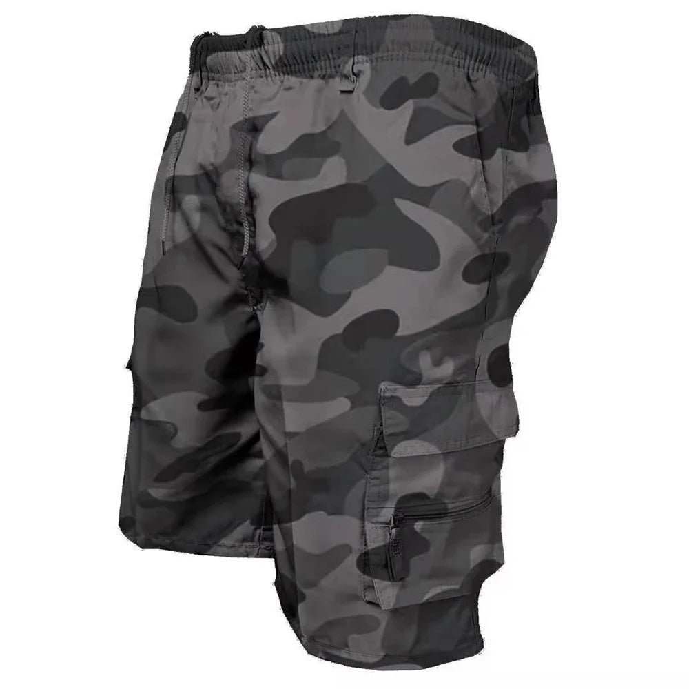 Men's Tactical Shorts Summer Casual Cargo Shorts Knee-length Multi-pockets Elastic Waist Work Hiking Overalls Short Pants Male - Ellianto fashion Men's