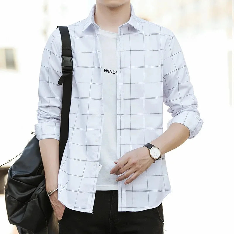 Slim-Fit Long-Sleeve Shirt – Lightweight Summer Comfort with Modern Korean Style for the Confident Gentleman