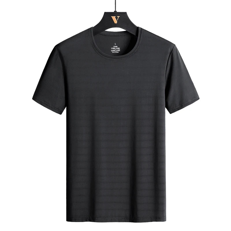 CHRLCK Plus Size Summer Ice Silk Short Sleeve T-Shirt Men's Loose Thin Sports T-shirt For Seniors Outdoor Fitness Casual T-shirt - Ellianto fashion Men's