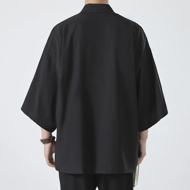 Kimono Men Cloak Kimono Para Hombre Black Coat White Cloak Beach Shirt Summer Haori Men Unisex Samurai Clothing Japanese Men - Ellianto fashion Men's