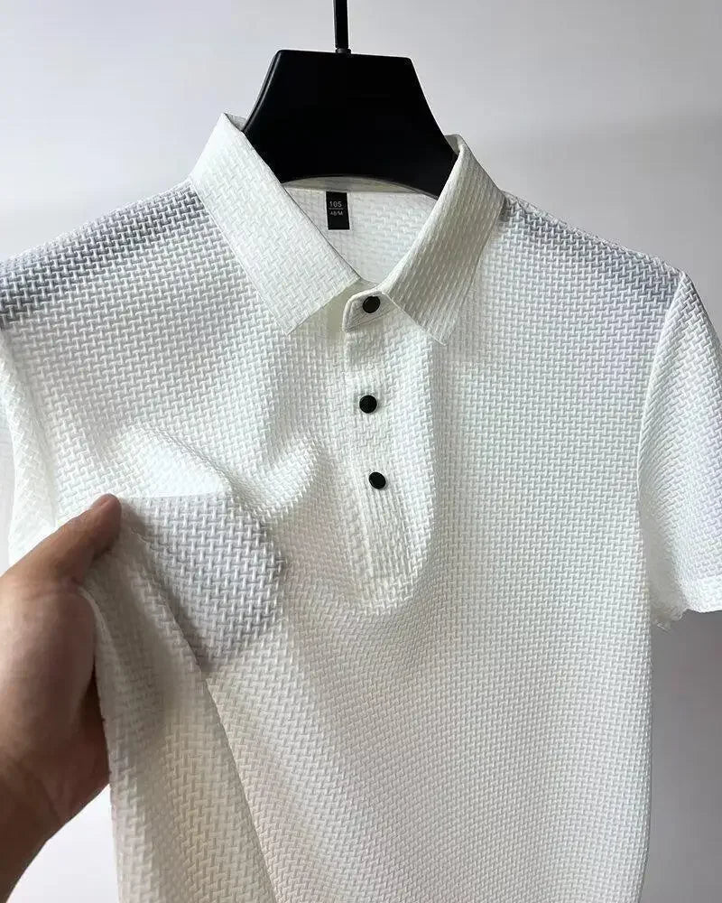 Summer New Ice Silk Mesh Short Sleeve POLO Shirt Men's Solid Color Versatile Cool Feeling Business Casual Half Sleeve Top Trendy - Ellianto fashion Men's