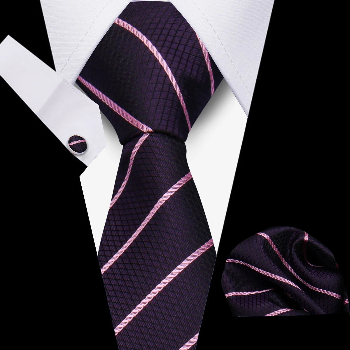 Business Ties For Men Tie Set Dots Necktie Classic Plaid Cufflinks Stripe Handkerchief For Wedding High Quality Formal Gravata - Ellianto fashion Men's