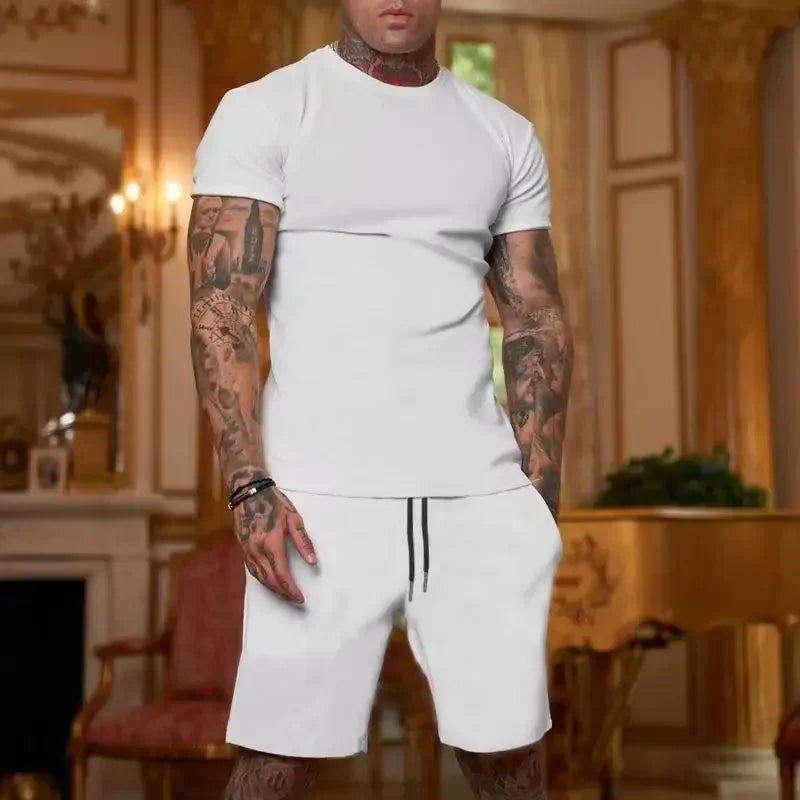 2025 summer new men's breathable sportswear short sleeved t-shirt and shorts set popular quick drying clothing - Ellianto fashion Men's