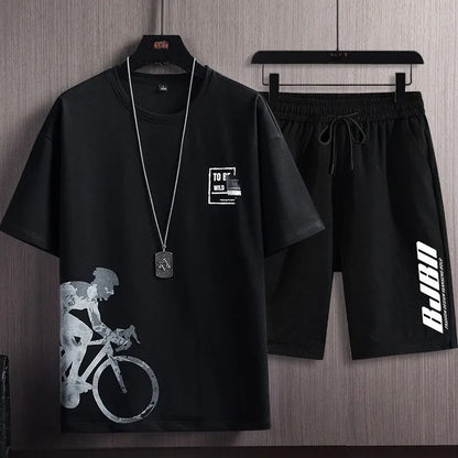 Men’s Ice Silk Gradient Set – Lightweight Short-Sleeve Tee & Casual Shorts for Summer Comfort and Sporty Style