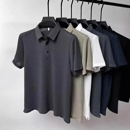 Summer New Ice Silk Mesh Short Sleeve POLO Shirt Men's Solid Color Versatile Cool Feeling Business Casual Half Sleeve Top Trendy - Ellianto fashion Men's