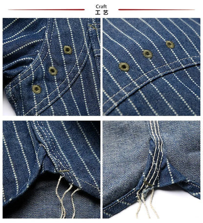 Non Stock Wabash Dot Striped Shirt Vintage Style Button Down Workshirt For Men - Ellianto fashion Men's