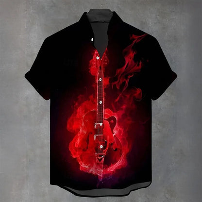 Summer 3D Guitar Print Short-Sleeve Shirt – Lightweight Comfort and Effortless Beach Holiday Style for the Modern Gentleman