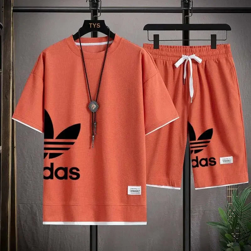 Summer 2025 New Men's pullover sportswear Set, fashionable basketball men's casual short-sleeved T-shirt + shorts two-piece set - Ellianto fashion Men's