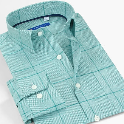 Smart Five Cotton-Linen Plaid Long-Sleeve Shirt – Designer Style and Cool Comfort for the Distinguished Man