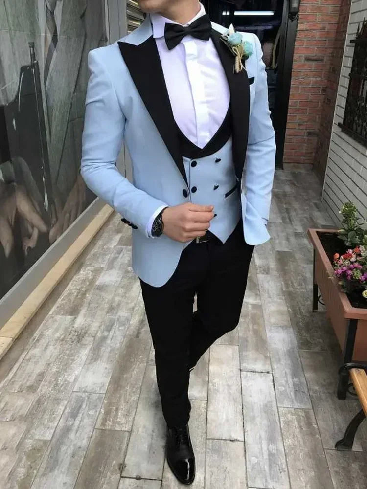 Slim Fit Formal Men Suits 3 Pcs Groom Tuxedos Notch Lapel Olive Green Groom Tuxedo for Wedding Best Man (Jacket + Vest + Pants) - Ellianto fashion Men's
