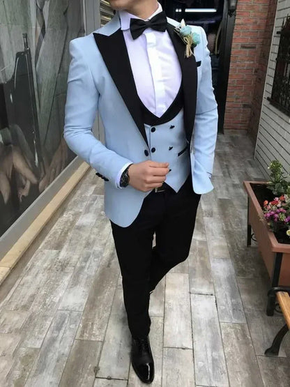 Slim Fit Formal Men Suits 3 Pcs Groom Tuxedos Notch Lapel Olive Green Groom Tuxedo for Wedding Best Man (Jacket + Vest + Pants) - Ellianto fashion Men's