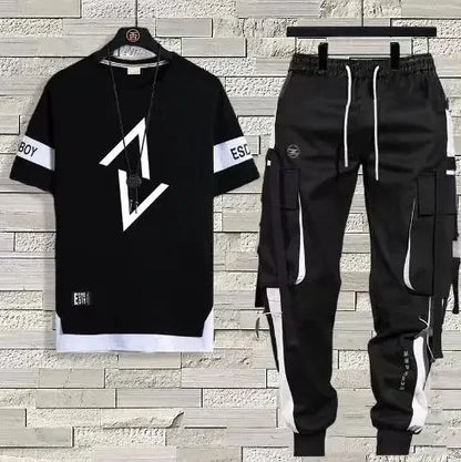 Men's Summer Thin Short Sleeve Casual Trousers Sport Suit Loose Fit Half Sleeve Tee Shirt One Set Chinese Mainland Origin - Ellianto fashion Men's