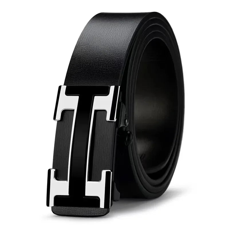 Casual Men's Fashion Automatic Buckle Leather Belt for Middle-aged And Young Business Casual Match All the Time Waist Belt