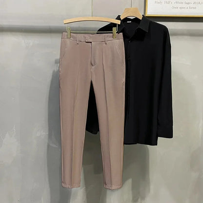 Men's Business Casual Pants Long Trousers Spring Summer Youth Slim Fit Suit Pants Spring Small Foot No Ironing Thin Pants - Ellianto fashion Men's