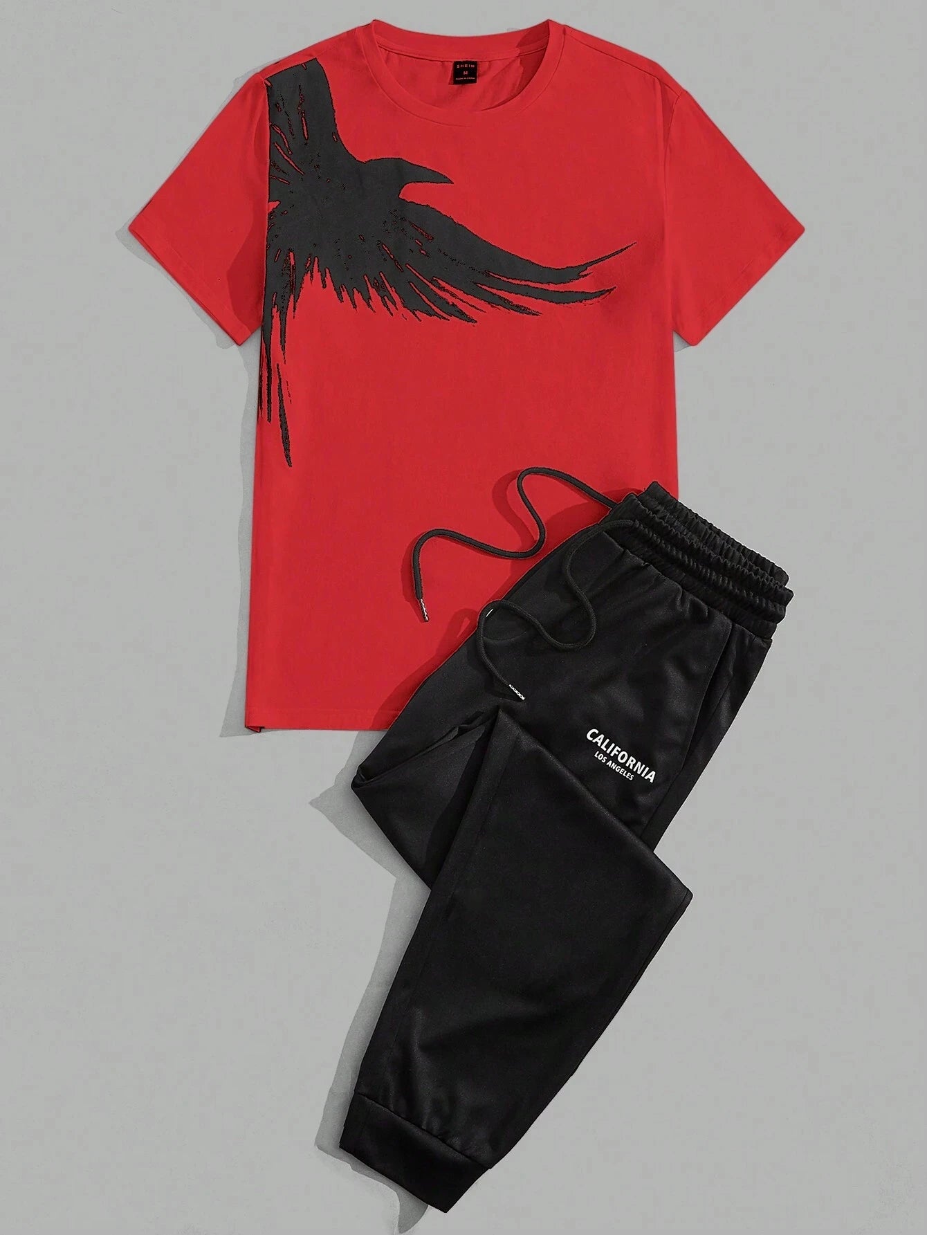 Set 2025 Simple Casual Men's T-shirt Short-sleeved Suit And Pants Fashion Eagle Print Pattern Sports And Leisure Two-piece Set - Ellianto fashion Men's