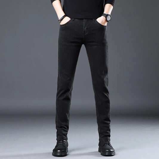 Korean black gray Skinny Tight Business Fashion Men Slim Fit Jeans Trendy Stretch denim Casual Small Legs Men's Pencil Pants - Ellianto fashion Men's