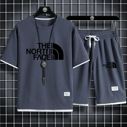 Set 2025 Summer Fashion Men's Korean-style sportswear set: short-sleeved T-shirt + Casual men's jogging pants and sports Shorts 2-pi - Ellianto fashion Men's