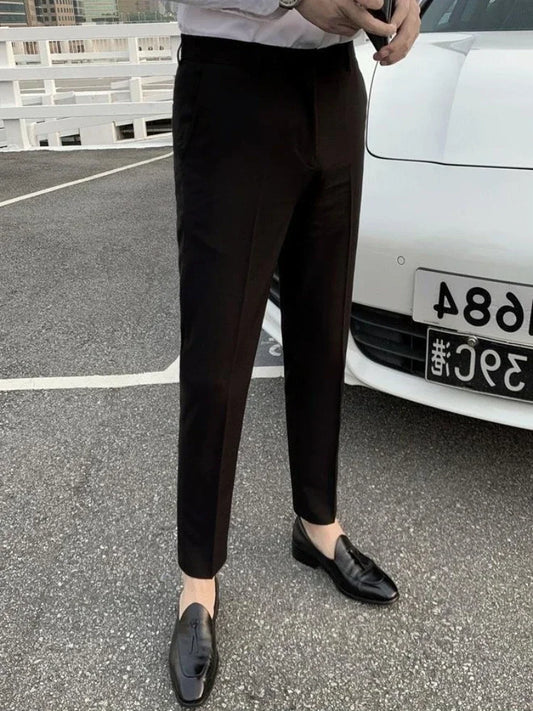 2025 Tressed Male Suit Trousers White Slim Fit Men's Summer Pants Straight 2024 Luxury Formal Work Wear New In Fabric Elegant Luxury - Ellianto fashion Men's
