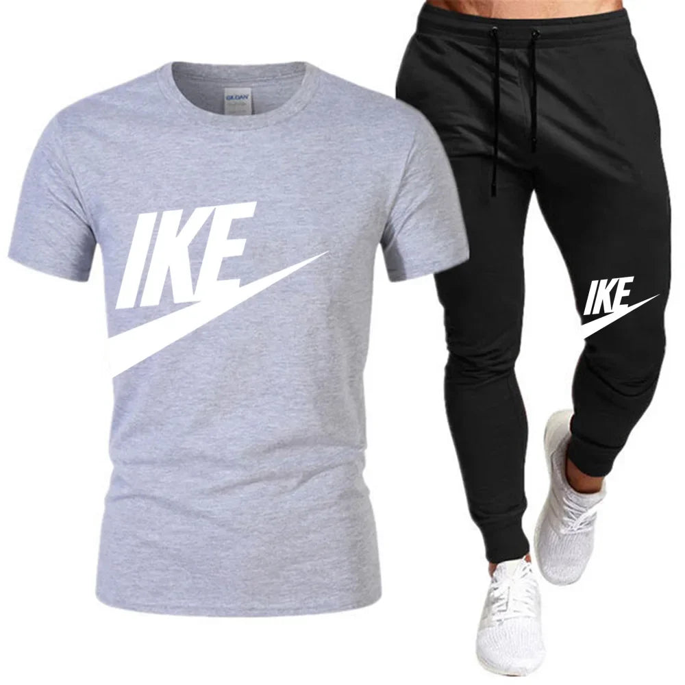 Set The new summer fashion sportswear for 2025: men's short-sleeved high-quality cotton T-shirt + sports shorts 2-piece set, men's c - Ellianto fashion Men's