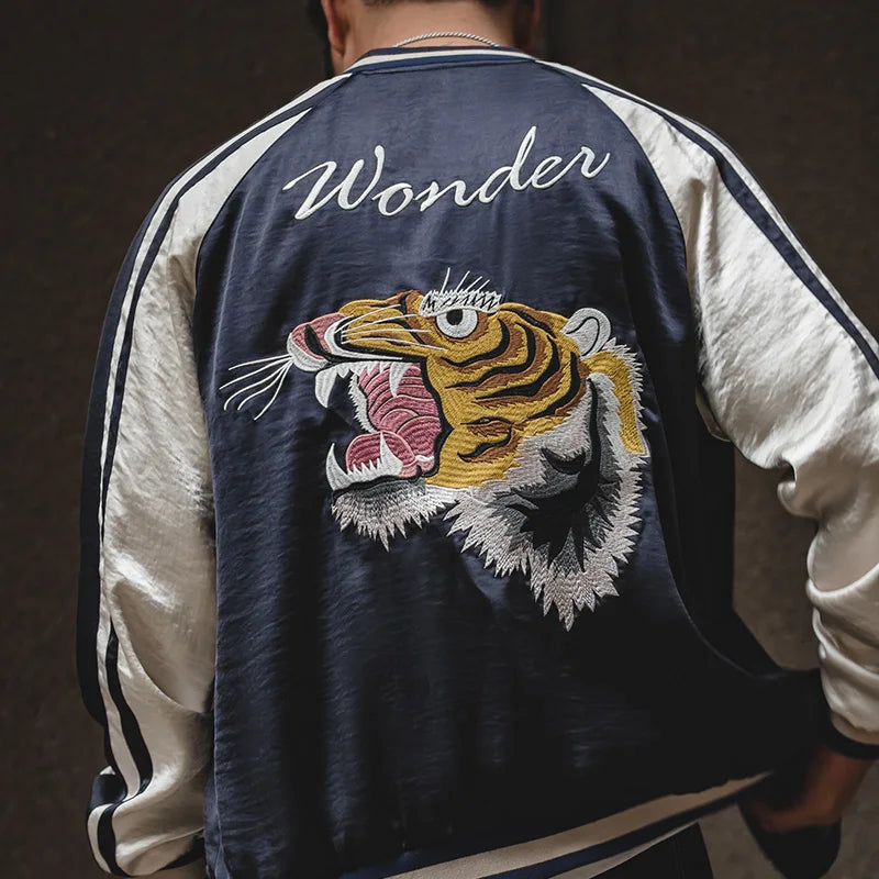 Maden Retro Reversible Yokosuka Jacket Tiger Embroidered Iron-Free Drape Jacket Men's Spring and Fall Trendy Patchwork Outwear