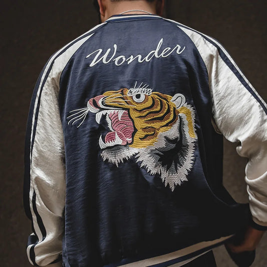 Maden Retro Reversible Yokosuka Jacket Tiger Embroidered Iron-Free Drape Jacket Men's Spring and Fall Trendy Patchwork Outwear