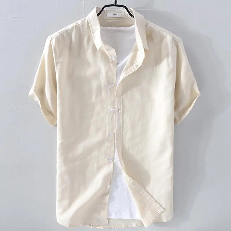 Summer Henry V Neck Button Down Shirt Soft and Comfortable Men's Casual Hawaiian Shirt Solid Color White Black - Ellianto fashion Men's