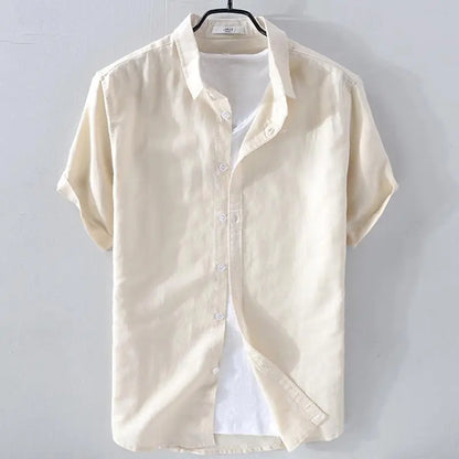 Summer Henry V Neck Button Down Shirt Soft and Comfortable Men's Casual Hawaiian Shirt Solid Color White Black - Ellianto fashion Men's