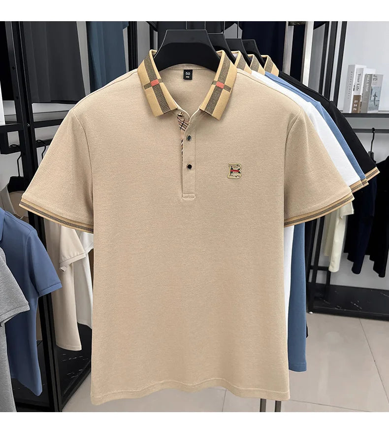 New men's fashionable short sleeved summer designer exquisite craftsmanship embroidery stand collar polo business casual T-shirt - Ellianto fashion Men's