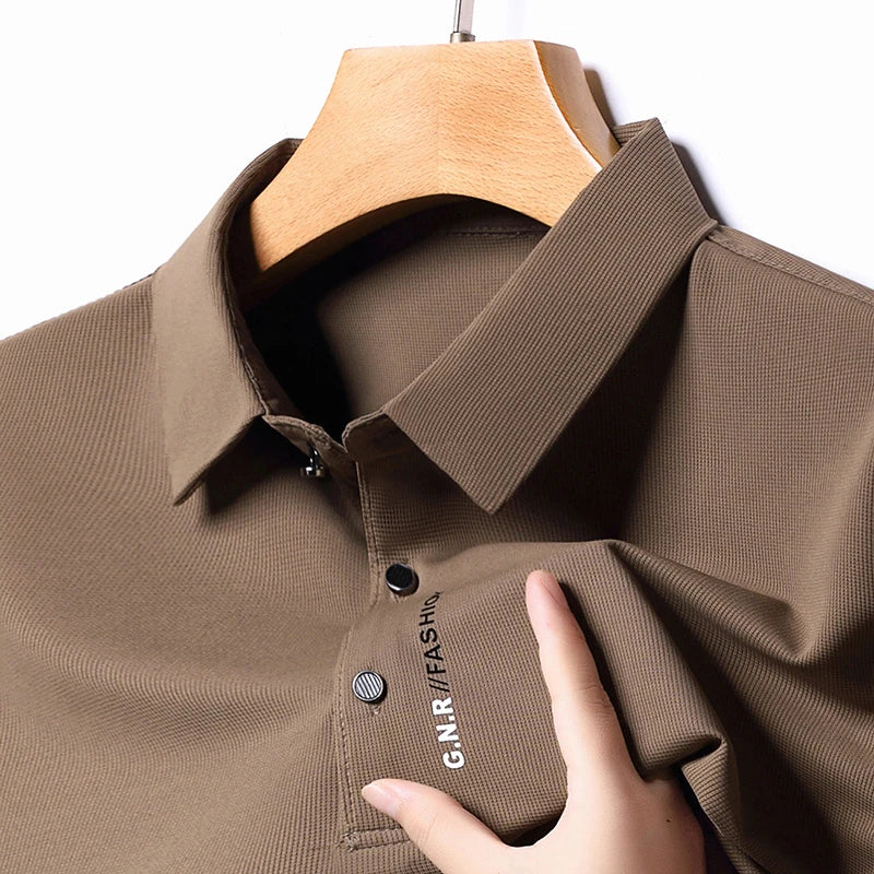 Men's Short Sleeve Solid Color Polo Shirt Breathable Comfortable Elastic Top New Arrivals Casual Business Style - Ellianto fashion Men's
