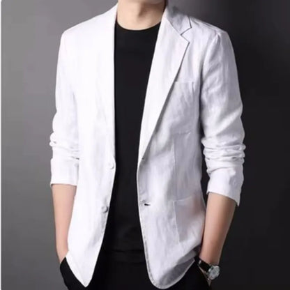 Fashion Coat Men's Linen Blazer Spring Autumn Cotton Jacket Solid Slim Casual Business Suit Male Tops European-style Dress - Ellianto fashion Men's