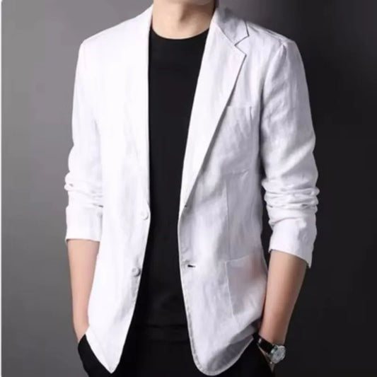 Fashion Coat Men's Linen Blazer Spring Autumn Cotton Jacket Solid Slim Casual Business Suit Male Tops European-style Dress - Ellianto fashion Men's